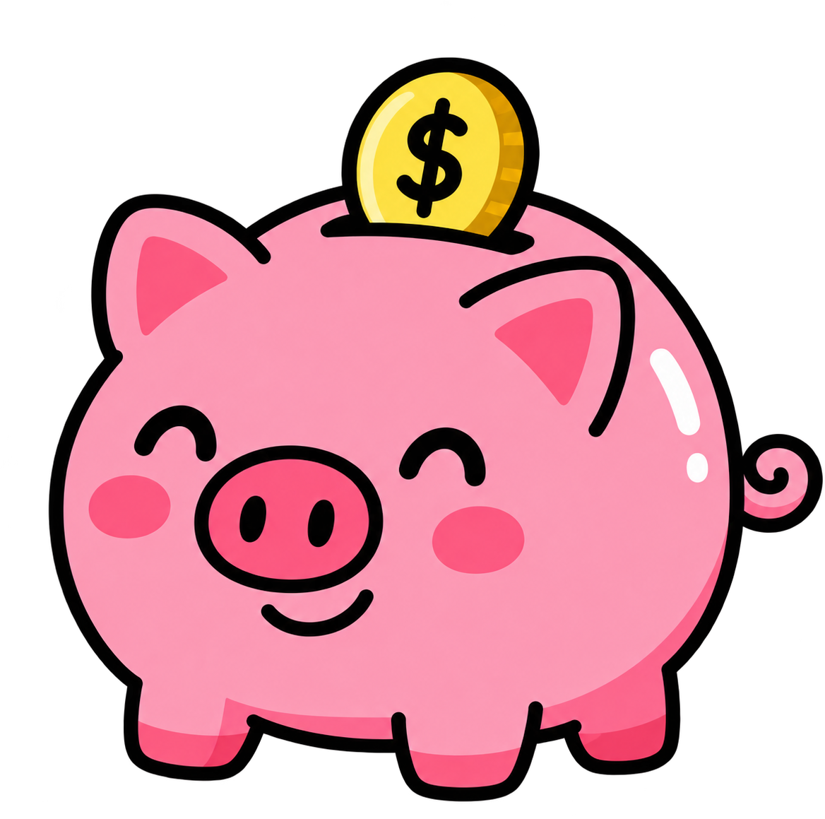 Pink piggy bank mascot with a gold coin
